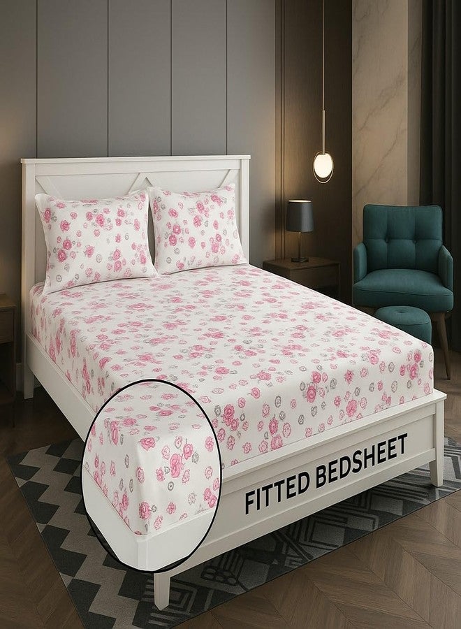 Amvy Creation ملاءة سرير مزدوجة مقاس كينج من مجموعة Amvy Creation Prime Collection Glace القطنية المرنة ذات 170 خيطًا مع غطاءين متطابقين للوسائد | 78 × 72 بوصة (وردي) - Image 1