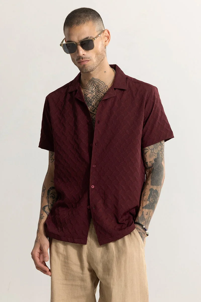 SNITCH Cross Diamond Textured Maroon Shirt