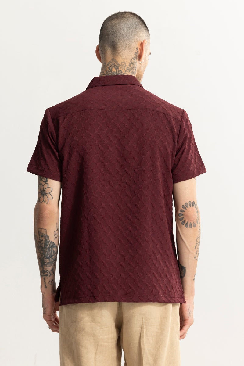 SNITCH Cross Diamond Textured Maroon Shirt - Image 5