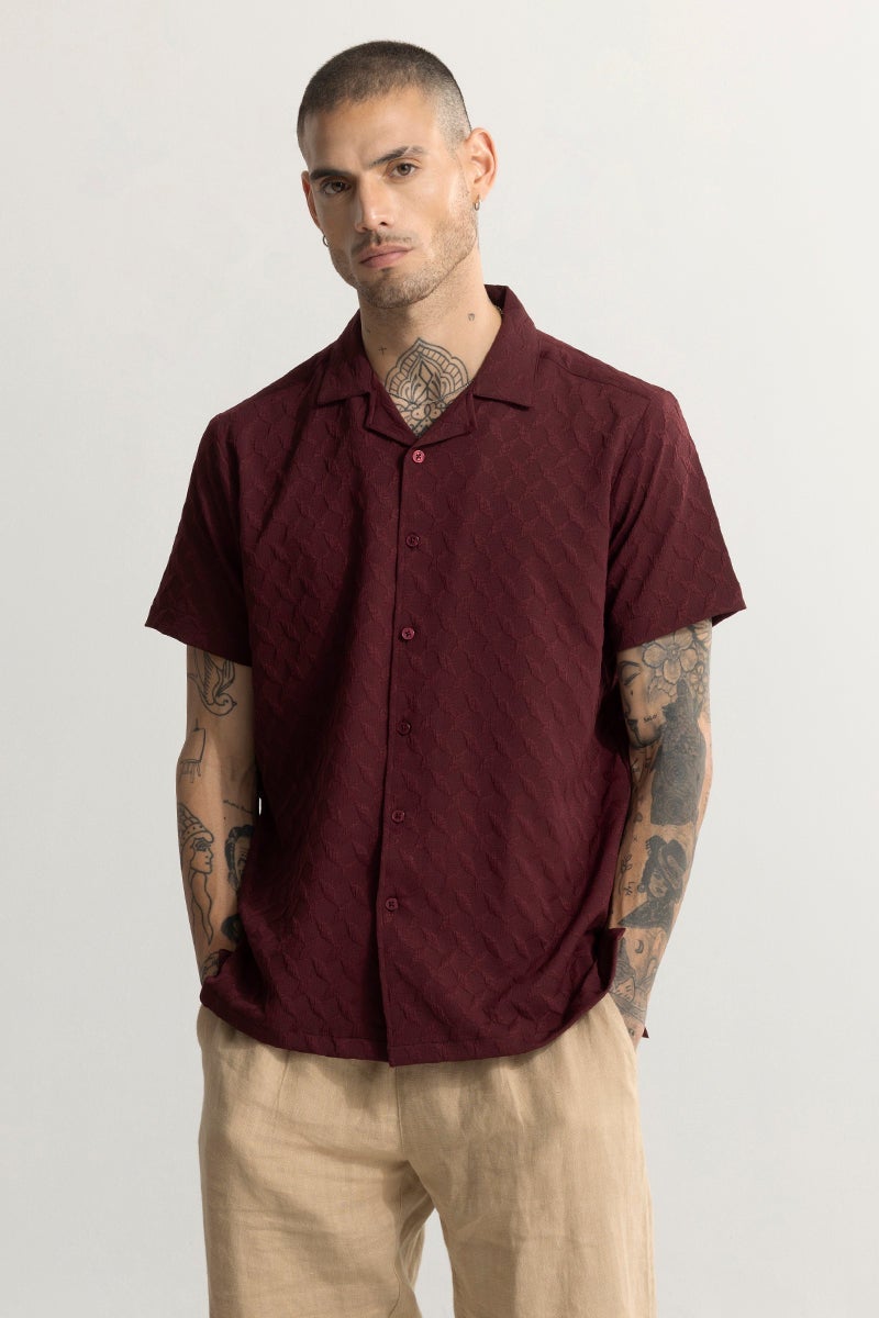 SNITCH Cross Diamond Textured Maroon Shirt - Image 1