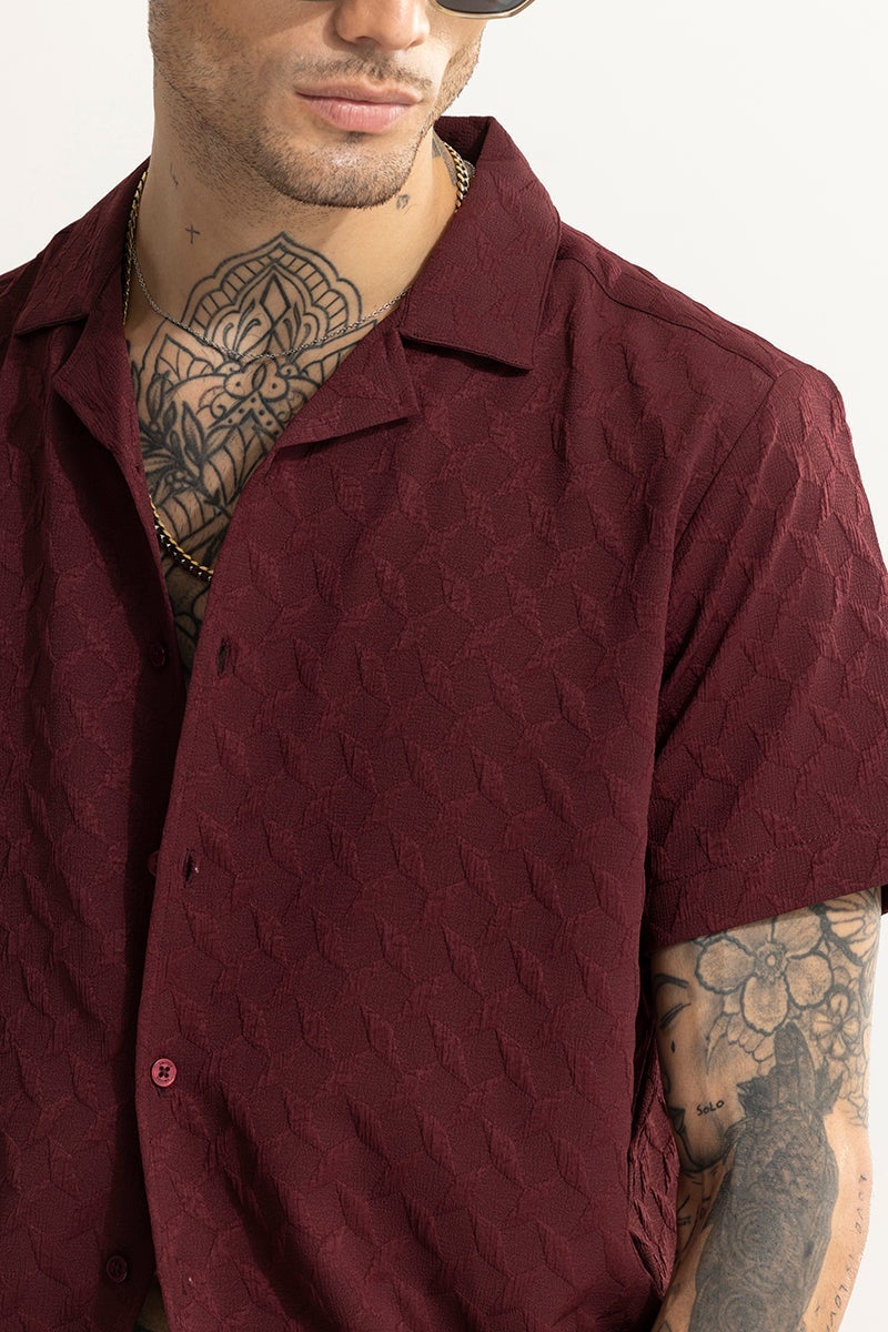 SNITCH Cross Diamond Textured Maroon Shirt - Image 2