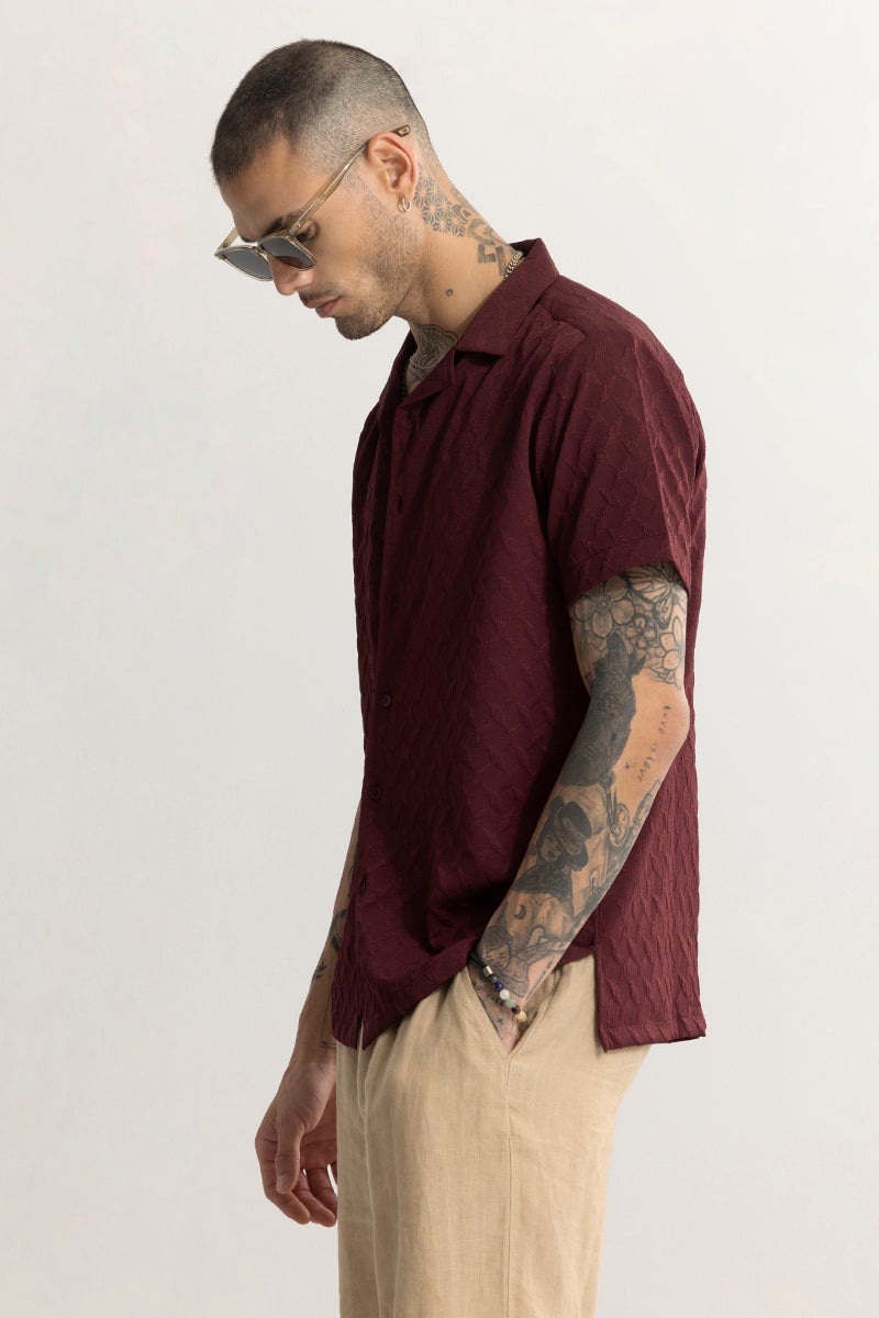 SNITCH Cross Diamond Textured Maroon Shirt - Image 3