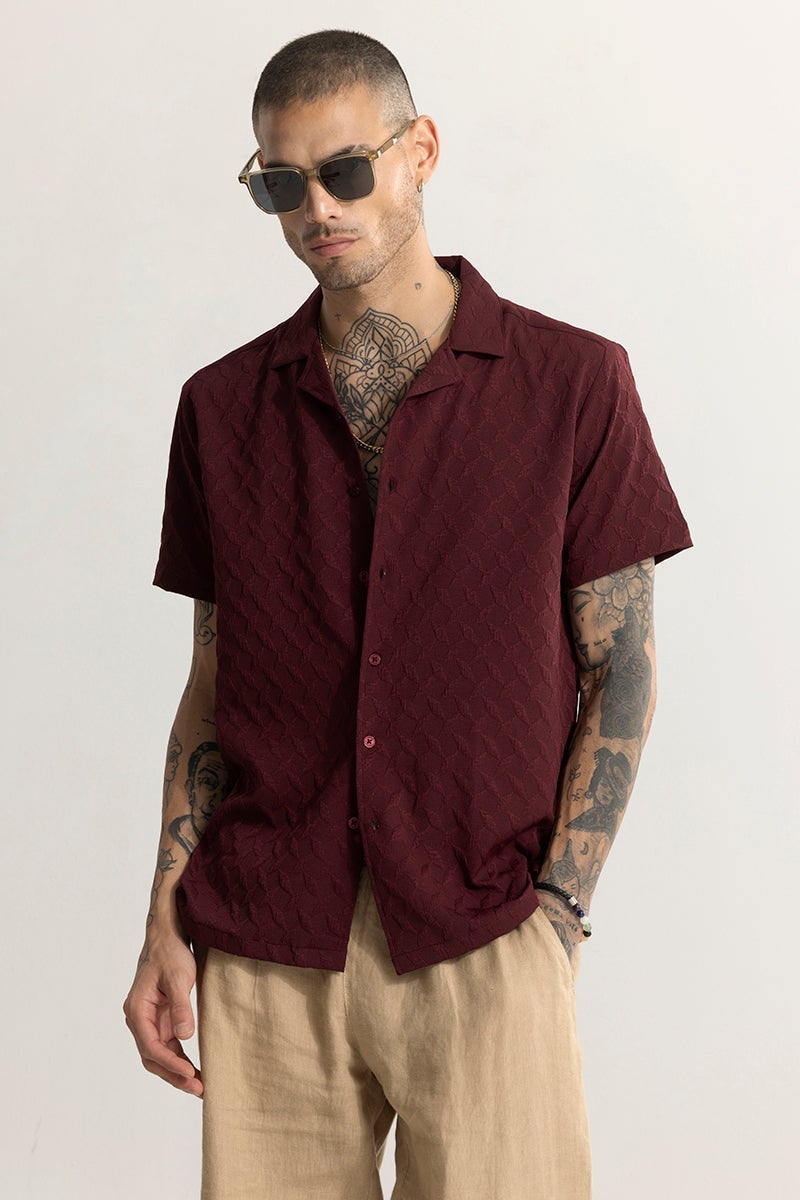 SNITCH Cross Diamond Textured Maroon Shirt - Image 4