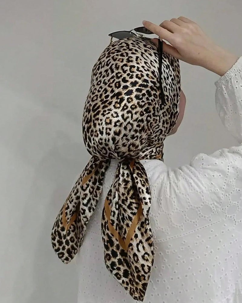 XuoAz 35 Inch Leopard Print Silk Head Scarf for Women Satin Hair Scarf Wrap Large Lightweight Bandana Neck Scarf - Image 5