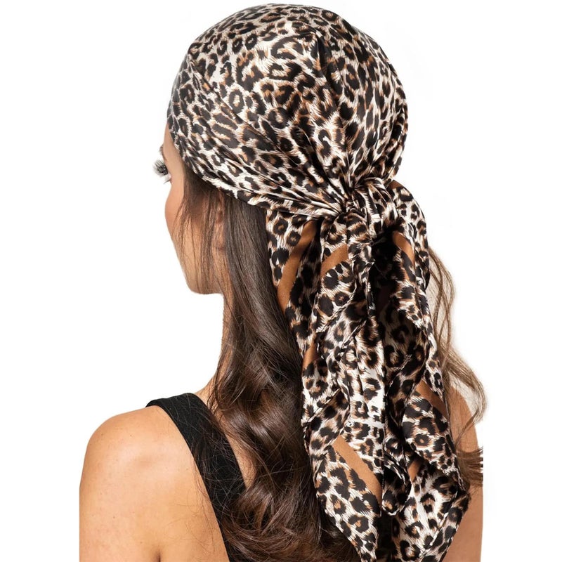 XuoAz 35 Inch Leopard Print Silk Head Scarf for Women Satin Hair Scarf Wrap Large Lightweight Bandana Neck Scarf - Image 1