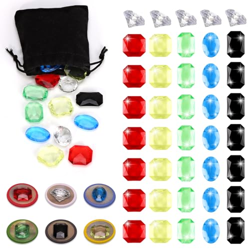 MSHUNKEJI 40 Pcs Board Game Gems 6 Styles Board Game Gemstones with Black Drawstring Bag Glass Gemstones Multicolor Pirate Treasure Gems for Adults 24 Players Family Party Gifts 30 Min Playtime - Image 1