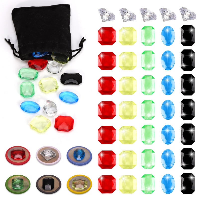 MSHUNKEJI 40 Pcs Board Game Gems 6 Styles Board Game Gemstones with Black Drawstring Bag Glass Gemstones Multicolor Pirate Treasure Gems for Adults 24 Players Family Party Gifts 30 Min Playtime - Image 3
