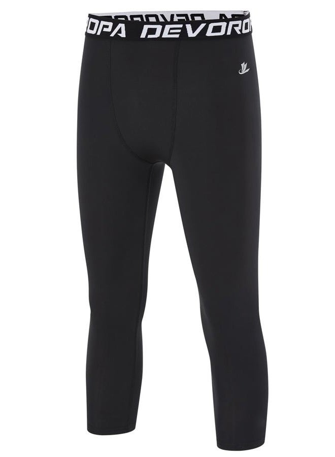 Devoropa Youth Compression Pants 3/4 Length Boys Leggings Sports Tights Soccer Basketball Base Layer Youth Large(14-16) Black - Image 1