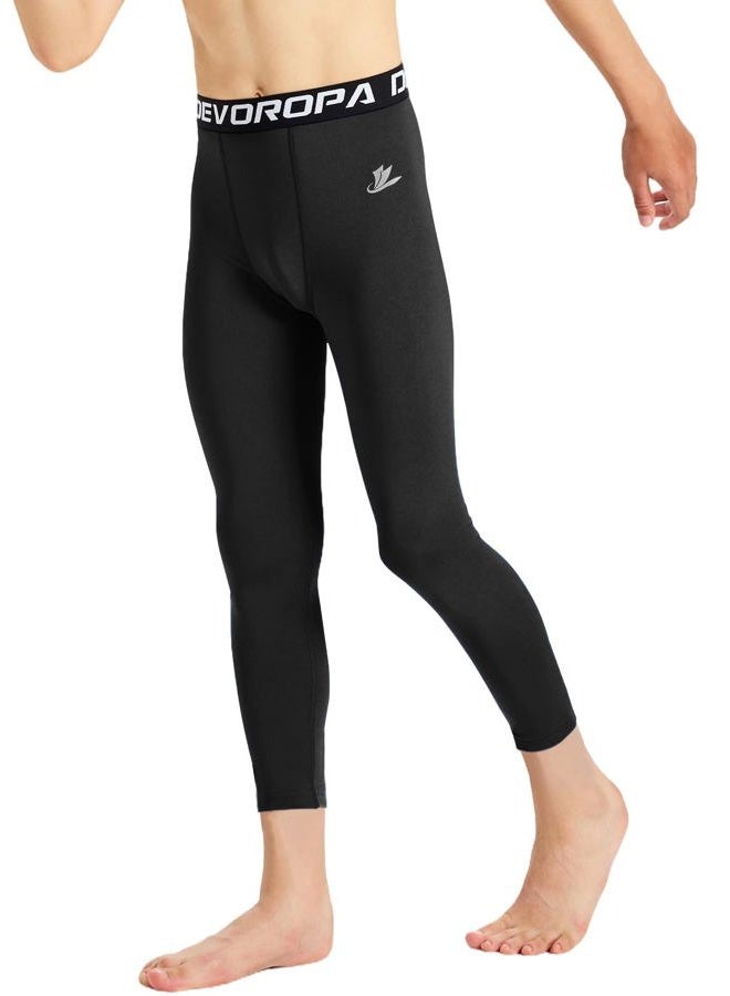 Devoropa Youth Compression Pants 3/4 Length Boys Leggings Sports Tights Soccer Basketball Base Layer Youth Large(14-16) Black - Image 2