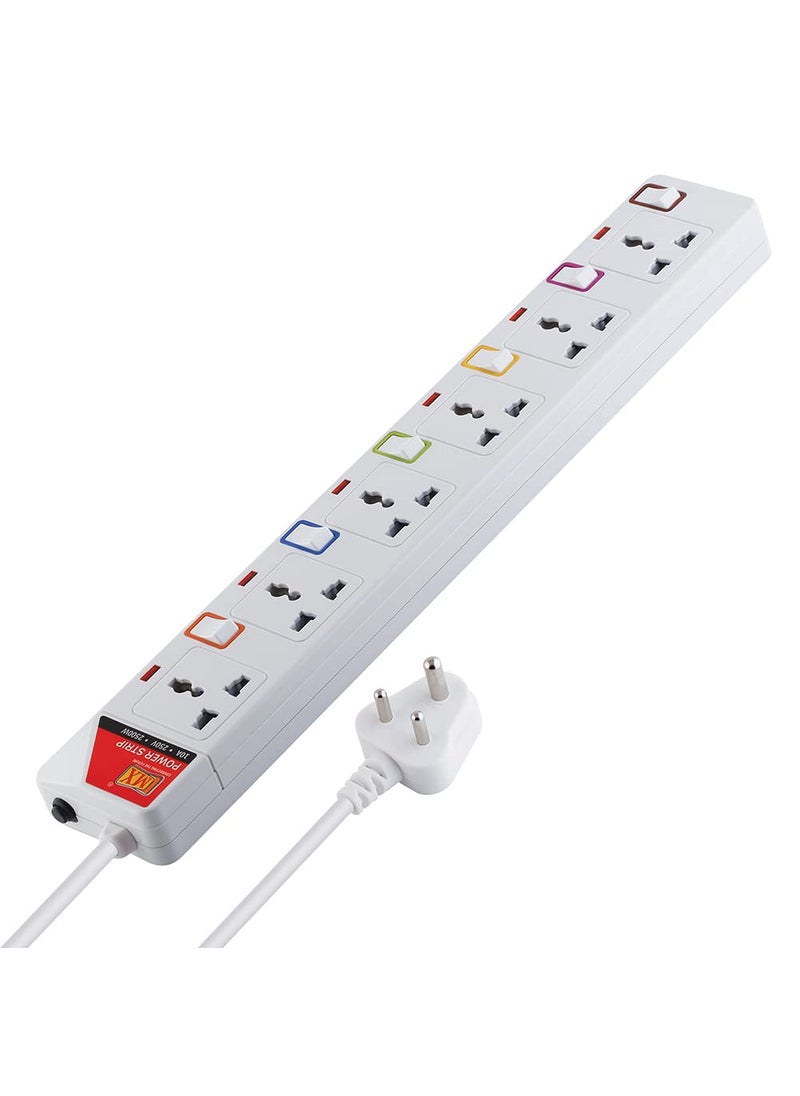 MX MX Extension Board with Individual Switch Multi Plug Socket with 6 Universal Socket Power Strip with Safety Shutter Indicator Circuit Breaker Protection Spike Guard 10A Extension Board 3 MTR  - Image 1