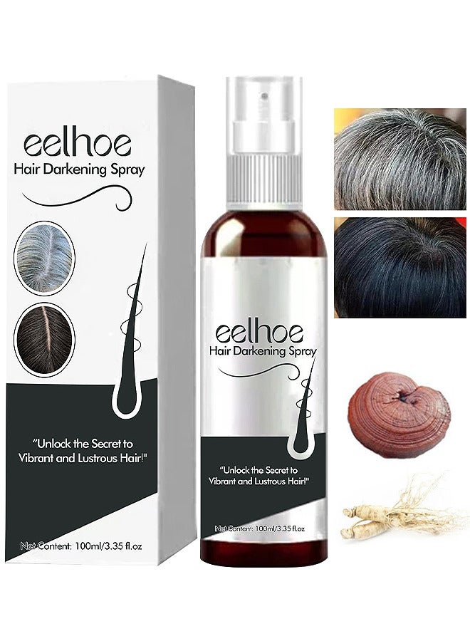 EELHOE Hair Darkening Spray, Formen Darkenal Anti Greying Hair Serum, 2% Greyverse, Melanin Synthesis, Naturally Pigmented, Hair Black, Thinning And Shiny, No Synthetic Colours 100ML - Image 1
