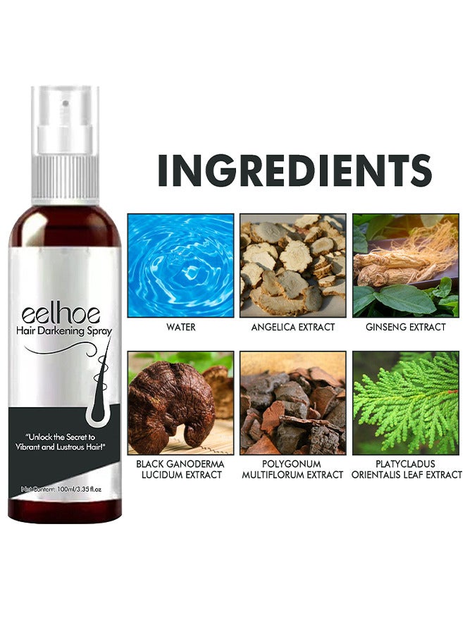EELHOE Hair Darkening Spray, Formen Darkenal Anti Greying Hair Serum, 2% Greyverse, Melanin Synthesis, Naturally Pigmented, Hair Black, Thinning And Shiny, No Synthetic Colours 100ML - Image 3