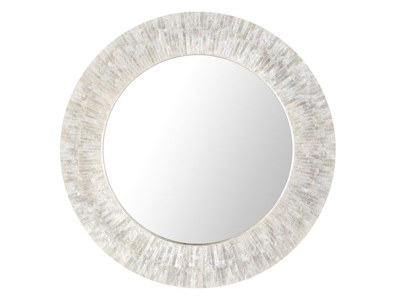 KOUBOO Pearlescent Round Capiz Seashell Sunray Wall MirrorDecorative Round Mirror for Bathroom Vanity Living Room Bedroom Entryway Mirror Perfect for Bathroom Mirrors Over Sink White