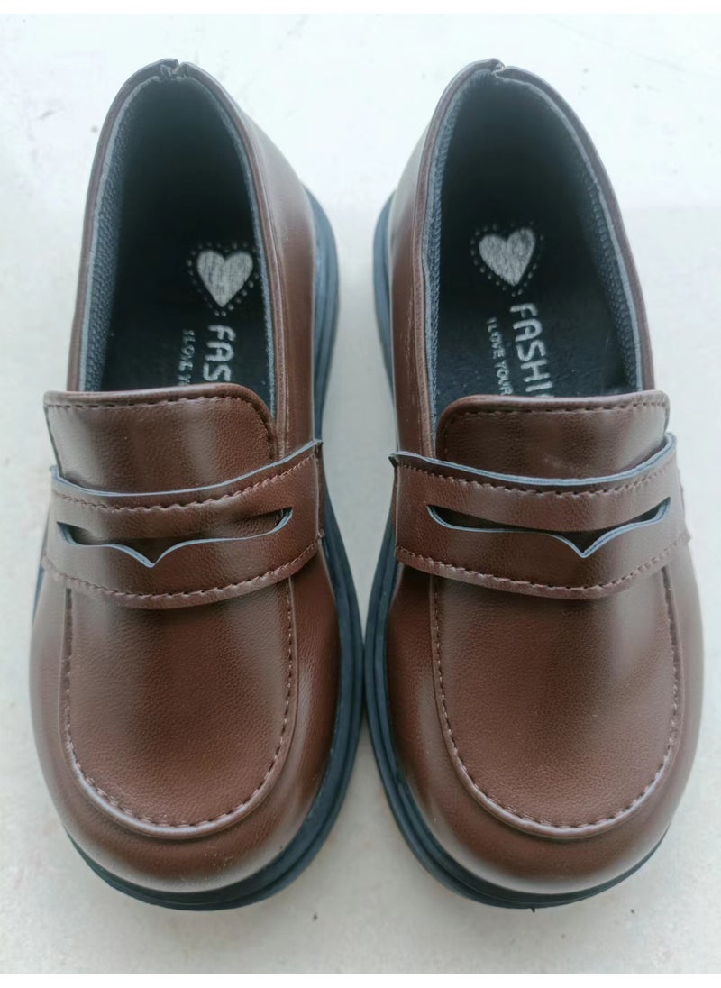 Generic Kids 2024 Vintage Black Loafers Boys Girls Soft Sole Brown 