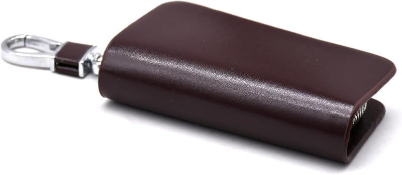 KMH Premium Scandinavian Nappa Car Key Wallet Bag | Smart Keychain Holder with Metal Hook Keyring Zipper Bag | Wallet for Key Holder Cover Shell Case Pouch Holder Key Fob Protector (Coffee) - Image 3