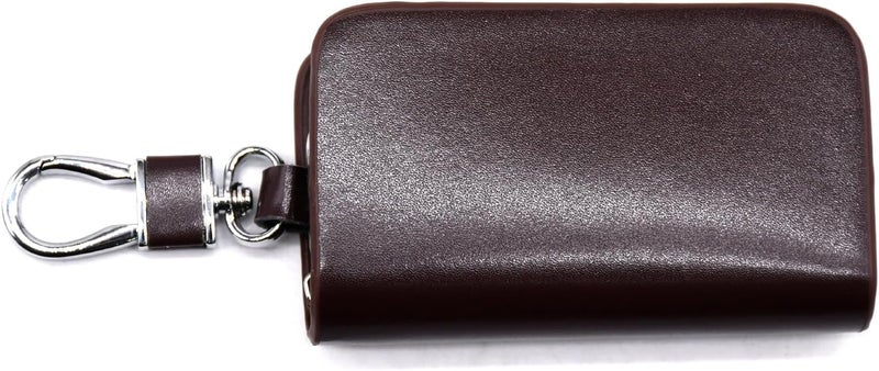KMH Premium Scandinavian Nappa Car Key Wallet Bag | Smart Keychain Holder with Metal Hook Keyring Zipper Bag | Wallet for Key Holder Cover Shell Case Pouch Holder Key Fob Protector (Coffee) - Image 5