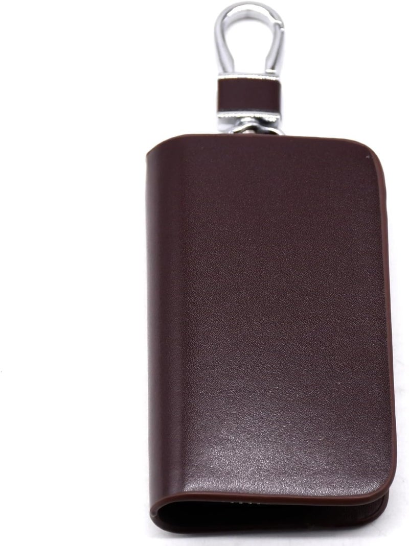 KMH Premium Scandinavian Nappa Car Key Wallet Bag | Smart Keychain Holder with Metal Hook Keyring Zipper Bag | Wallet for Key Holder Cover Shell Case Pouch Holder Key Fob Protector (Coffee) - Image 2