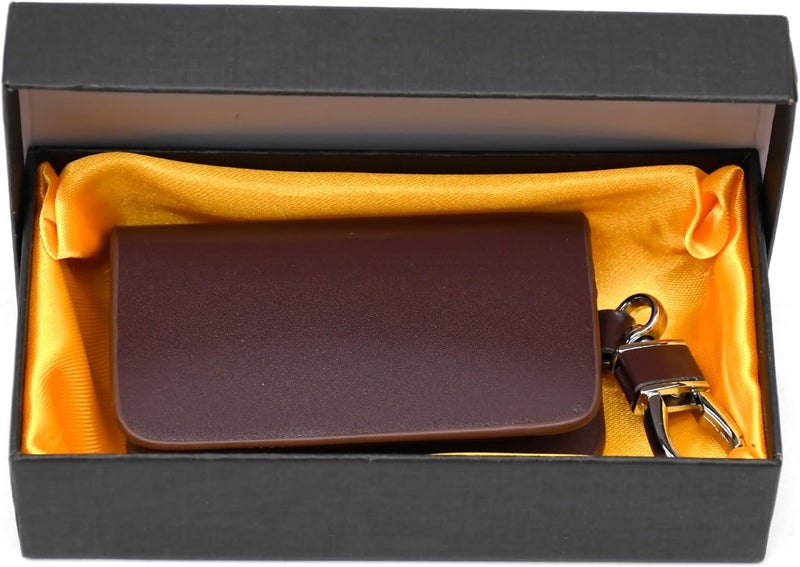 KMH Premium Scandinavian Nappa Car Key Wallet Bag | Smart Keychain Holder with Metal Hook Keyring Zipper Bag | Wallet for Key Holder Cover Shell Case Pouch Holder Key Fob Protector (Coffee) - Image 1