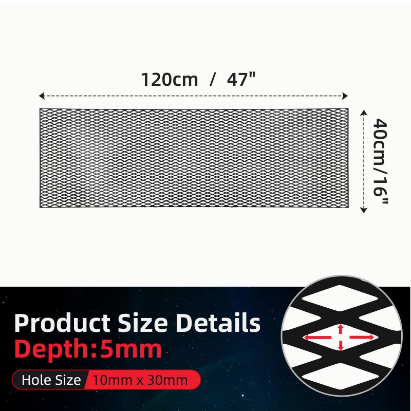 AggAuto 47"x16" ABS Plastic Universal Car Grill Mesh, Automotive Grille Insert Bumper Rhombic Hole 10x30mm Grids Black - Image 2