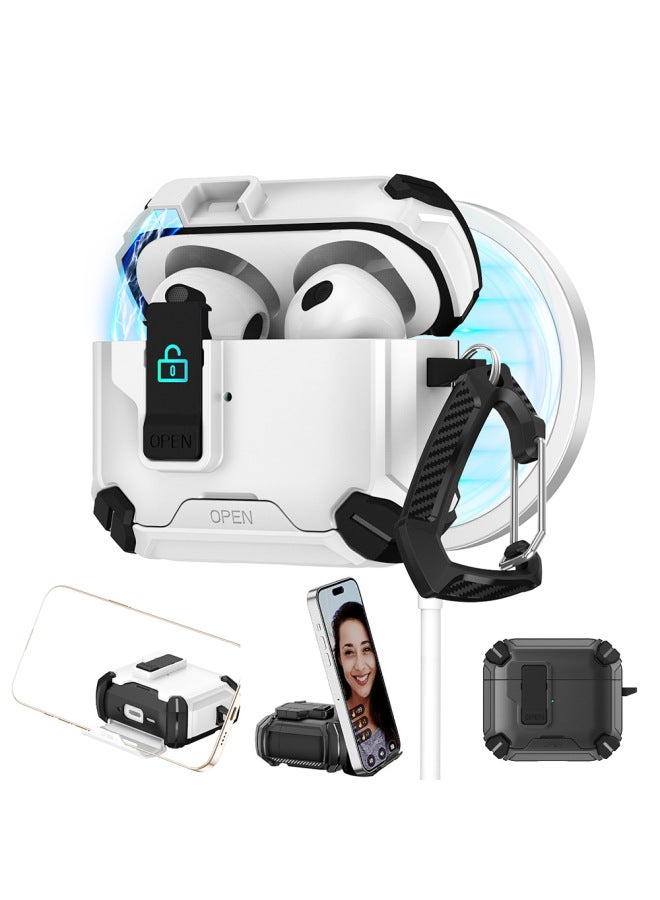 Airpods4 Protective Case Airpods Pro2 Generation Protective Case Apple Mobile Phone Holder Elastic Cover Earpiece Case-Color:White+white-Applicable Models:airpods 4 - Image 2