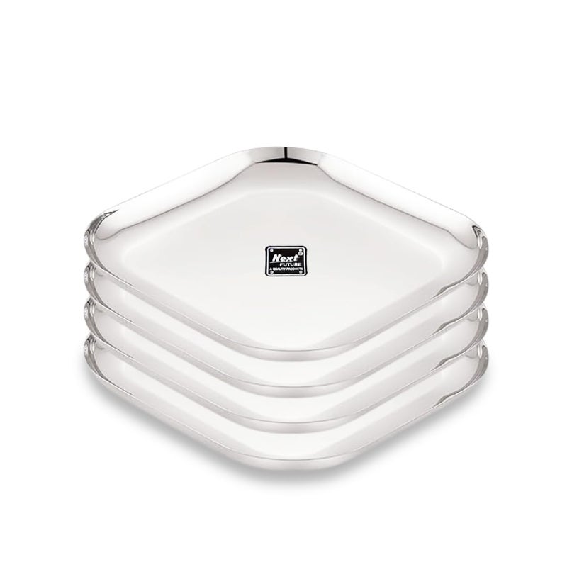 Next Future Stainless Steel Square Side/Salad Plates - 7 Inches | Durable, Food-Grade Steel Plates | Pack of 4 | Eco-Friendly, Rust-Resistant, and Reusable for Everyday Use (18.5cm x 18.5cm) - Image 1