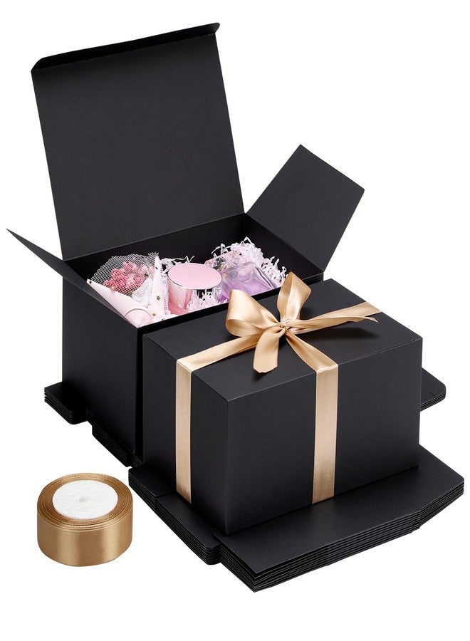 EUSOAR Gift Box, 10 Pcs 9"x6"x4" Black 350gsm Cardboard Thick Birthday Gift Boxes with Lids Ribbon for Presents, Groomsmen Bridesmaid Proposal Wedding Gif Box for Candy Candle Soaps Jewelry Packaging - Image 1
