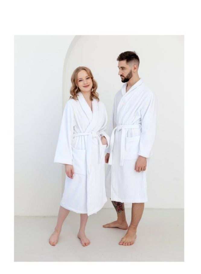 Hammam Home White Hotel Bathrobe – 100% Premium Cotton Soft Luxury Spa Robe - Image 1