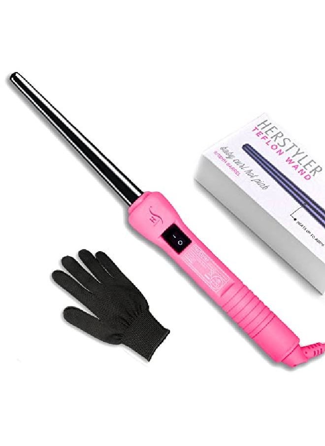HerStyler - Baby Curls Mini Curling Iron ; Tapered 1/2 To 3/4 Curling Iron ; Skinny Curling Wand For Queens Who Want To Be Crowned In Curls ; 9Mm To 13Mm Wand With Dual Voltage ; Pink - Image 1