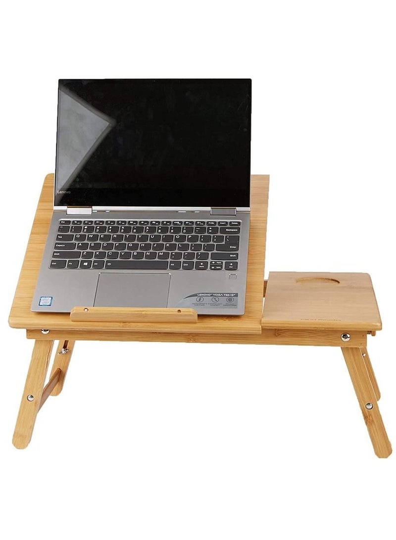 LINGWEI Laptop Table Bamboo Adjustable Laptop Table Desk Foldable Laptop Table Portable Bamboo Laptop Bed Folding Desk with Drawer Wooden Food Serving Tray - Image 5