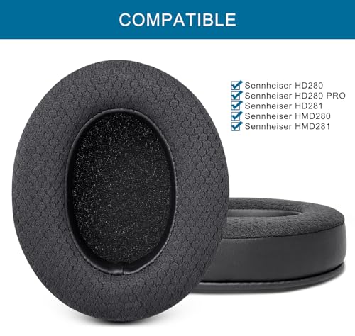 G GVOEARS Replacement Ear Pads for Sennheiser HD280/HD280-13/HD280-Pro/HD281/HMD280/HMD280 Pro/HMD280-13/HMD281/HMD281 Pro Headphones, Earpads Cushions with Upgrade Memory Foam - Black - Image 2