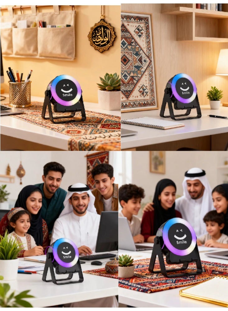 حامل هاتف لاسلكي 4 في 1 ، حامل هاتف خلوي مع مكبر صوت بلوتوث ، صوت ستيريو ، ضوء محيط رغب ، حامل هاتف آيفون ، هواتف أندرويد ، آي باد ، أجهزة لوحية ، قارئ إلكتروني أسود - Image 2