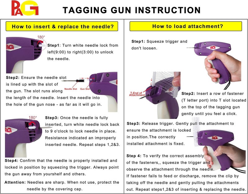 PAG Standard Tagging Gun Price Tag Attacher Gun for Clothing with 5 Needles and 2000 2" Barbs Fasteners, Purple - Image 3