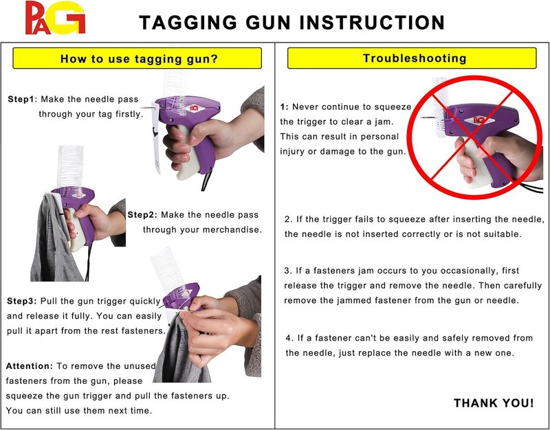 PAG Standard Tagging Gun Price Tag Attacher Gun for Clothing with 5 Needles and 2000 2" Barbs Fasteners, Purple - Image 4