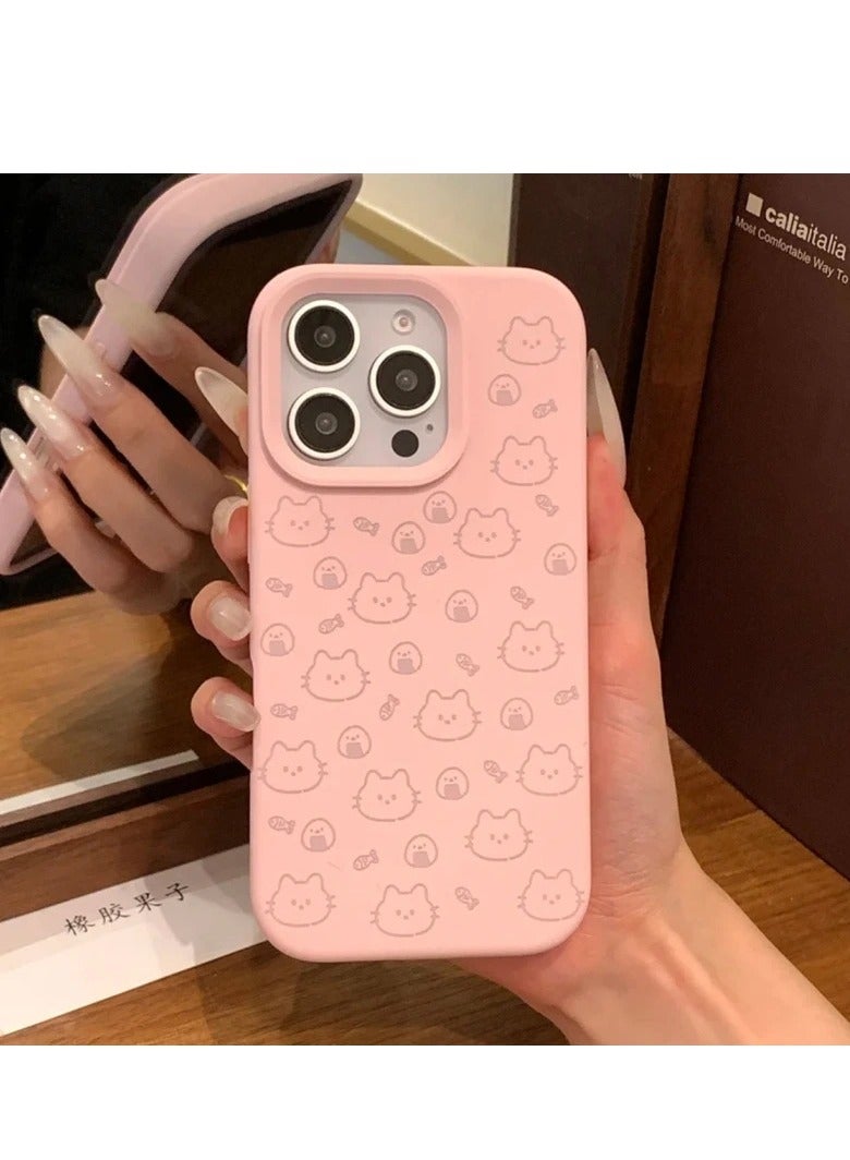NIBEMINENT Cute Line Rice Ball Kitty Protective TPU Case Cover For IPhone 16 Pro, Pink