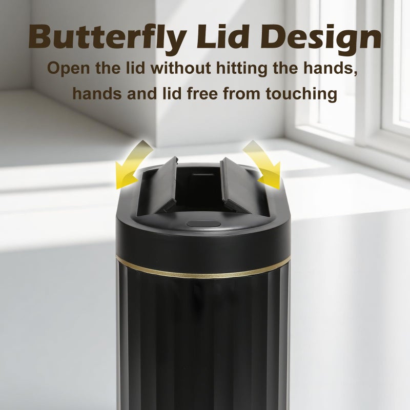 SYNCVIBE Bathroom Trash Can with Lid Butterfly 2 Gallon Sensor Trash can, IPX5 Waterproof Garbage Can, Automatic Slim Trash Bin, Under-Counter Wastebasket Bathroom Decor for Kitchen, Black Gold - Image 3