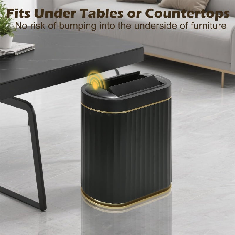SYNCVIBE Bathroom Trash Can with Lid Butterfly 2 Gallon Sensor Trash can, IPX5 Waterproof Garbage Can, Automatic Slim Trash Bin, Under-Counter Wastebasket Bathroom Decor for Kitchen, Black Gold - Image 4