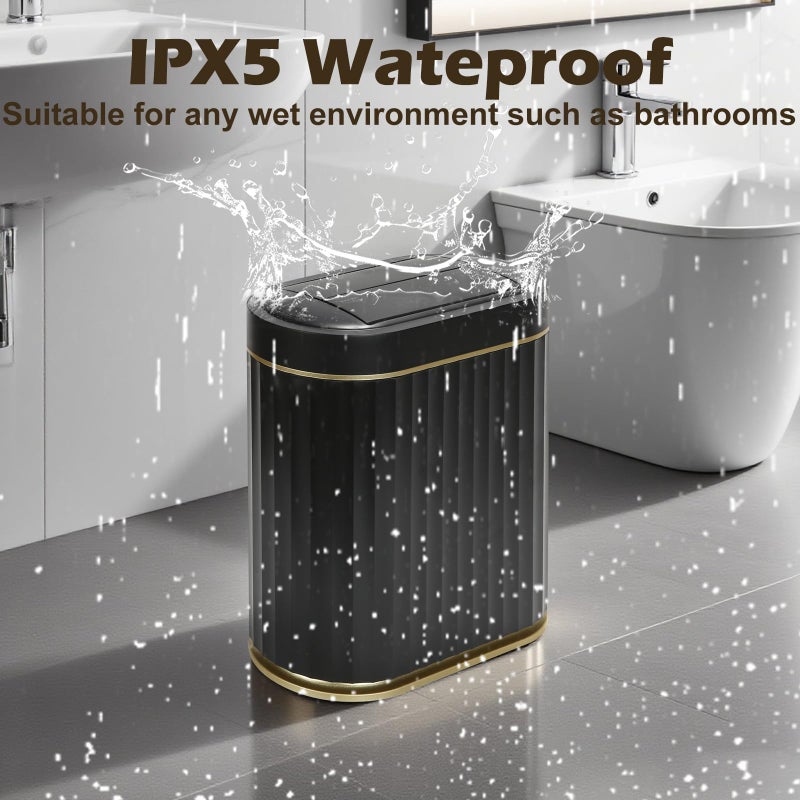 SYNCVIBE Bathroom Trash Can with Lid Butterfly 2 Gallon Sensor Trash can, IPX5 Waterproof Garbage Can, Automatic Slim Trash Bin, Under-Counter Wastebasket Bathroom Decor for Kitchen, Black Gold - Image 5
