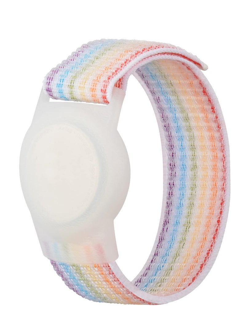 Kids Wrist Strap for Apple Airtag Adjustable Nylon Strap GPS Tracker Holder Protector Breathable Anti-Loss Bracelet for Toddler Child Elderly (Rainbow Color)