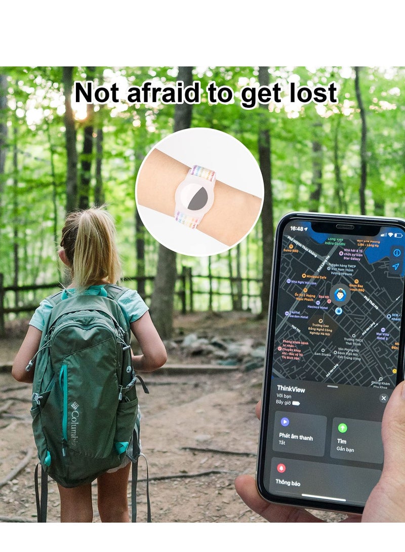 Kids Wrist Strap for Apple Airtag Adjustable Nylon Strap GPS Tracker Holder Protector Breathable Anti-Loss Bracelet for Toddler Child Elderly (Rainbow Color)