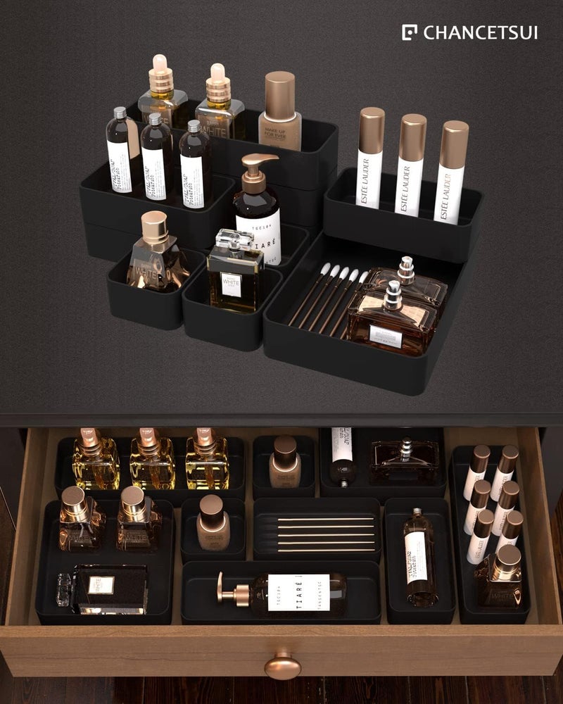 Shuttle Art Drawer Organiser - Drawers Organiser System Drawer Inserts Storage Boxes for Office, Kitchen, Bathroom, Desk, Cosmetics Dressing Table (8 Pcs Tray,Black) - Image 3