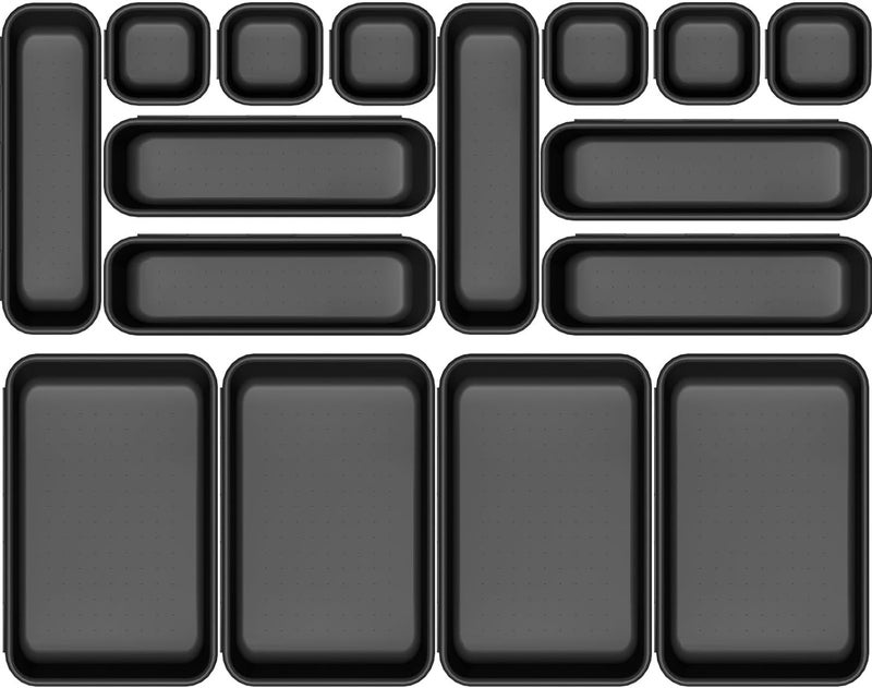 Shuttle Art Drawer Organiser - Drawers Organiser System Drawer Inserts Storage Boxes for Office, Kitchen, Bathroom, Desk, Cosmetics Dressing Table (8 Pcs Tray,Black) - Image 1