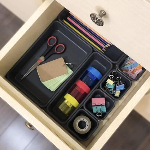 Shuttle Art Drawer Organiser - Drawers Organiser System Drawer Inserts Storage Boxes for Office, Kitchen, Bathroom, Desk, Cosmetics Dressing Table (8 Pcs Tray,Black) - Image 5