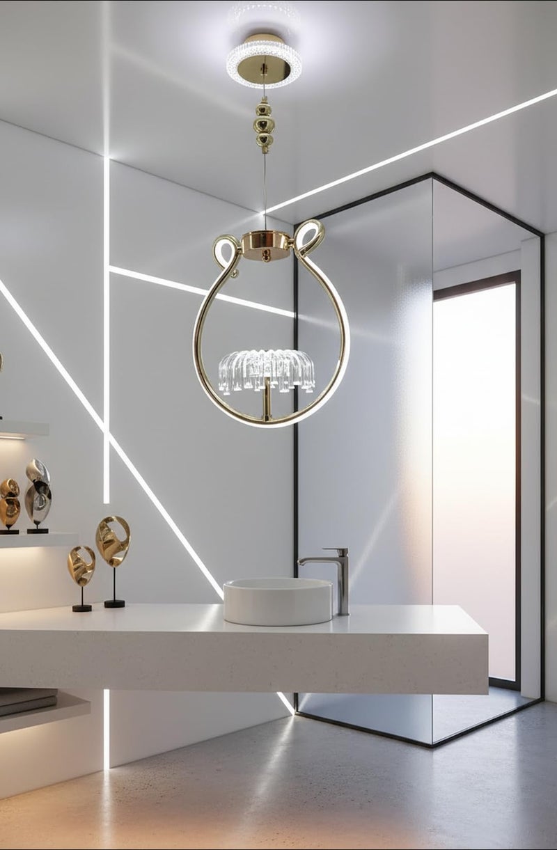swanart Modern Gold Halo Pendant Light - Stylish LED Hanging Lamp with Glass Rods and Adjustable Height, Perfect for Dining Rooms, Living Rooms, and Bedrooms - Image 5