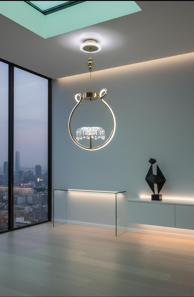 swanart Modern Gold Halo Pendant Light - Stylish LED Hanging Lamp with Glass Rods and Adjustable Height, Perfect for Dining Rooms, Living Rooms, and Bedrooms - Image 1