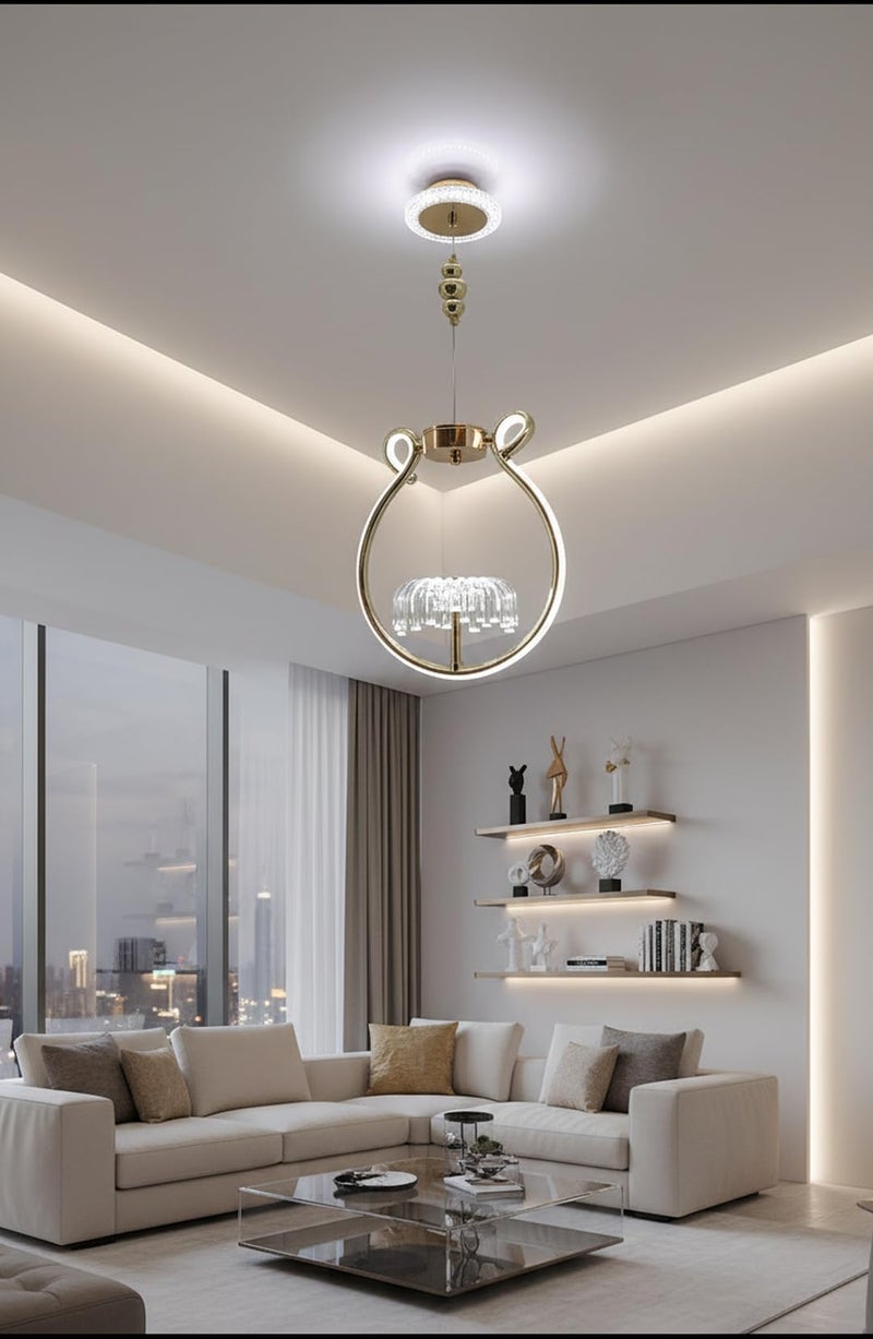 swanart Modern Gold Halo Pendant Light - Stylish LED Hanging Lamp with Glass Rods and Adjustable Height, Perfect for Dining Rooms, Living Rooms, and Bedrooms - Image 4