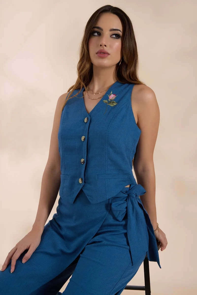 Virgio  Linen Rose Brunchwear Embroidered Vests for Women for Women | Best Price UAE