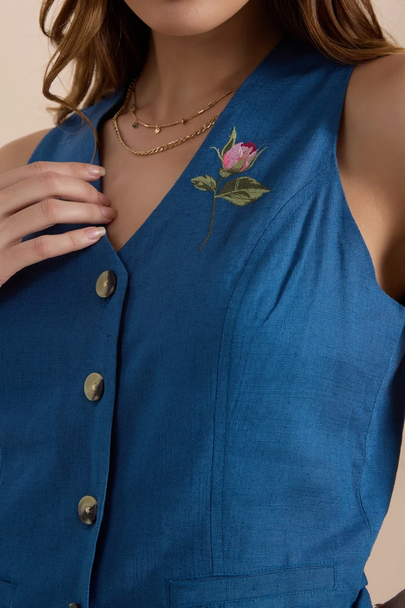 Virgio  Linen Rose Brunchwear Embroidered Vests for Women for Women | Best Price UAE