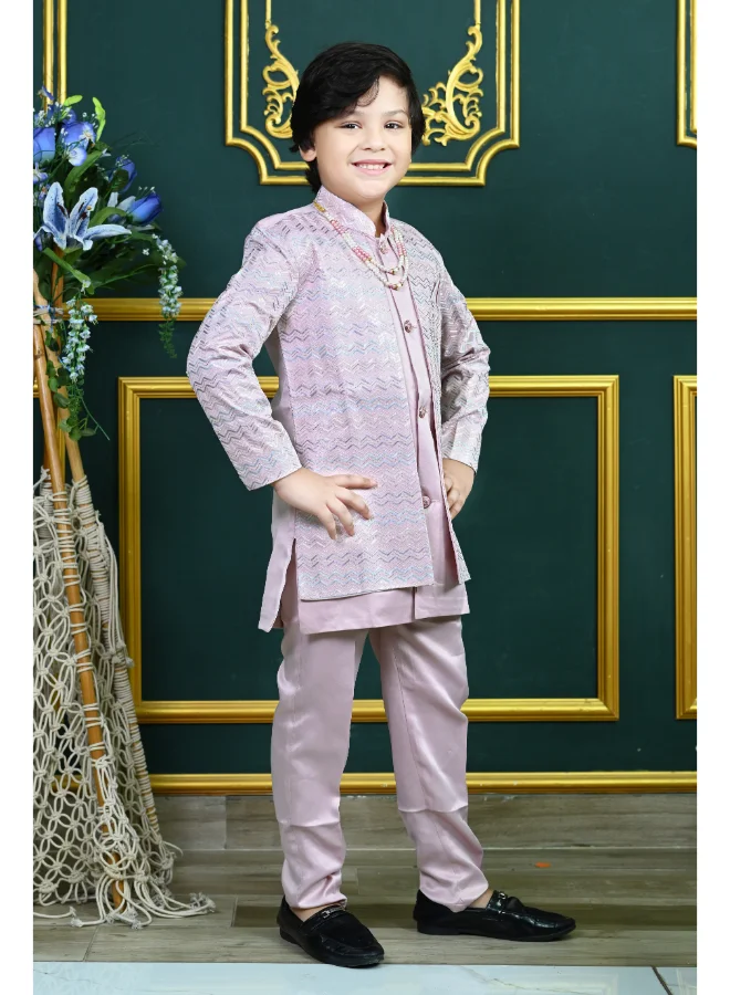 BT DEZINES Pink Satin Sherwani Set for Boys