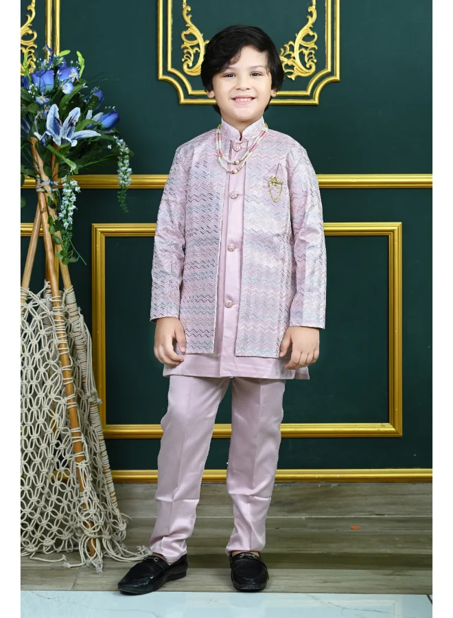 BT DEZINES Pink Satin Sherwani Set for Boys