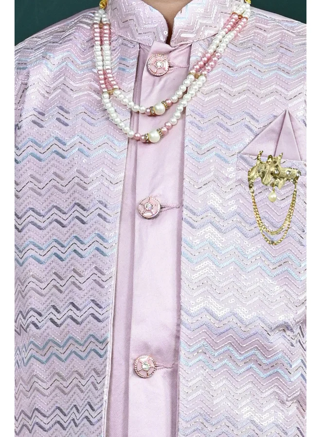 BT DEZINES Pink Satin Sherwani Set for Boys